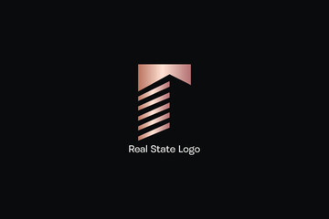 building real state T letter design modern style creative golden wordmark design, t building logo
