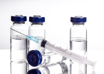 Medicine in vials with syringe, ready for vaccine injection , Cancer Treatment , Pain Treatment and...