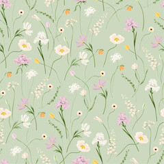 Vector Seamless Floral Pattern in Pastel Colors