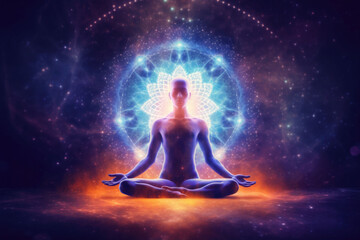 Fototapeta na wymiar Meditation and spiritual practice, expanding of consciousness, body activation. Generative AI