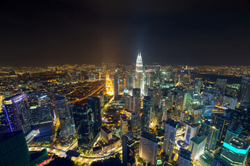 Kuala Lumpur downtown city night scene aerial view cityscape