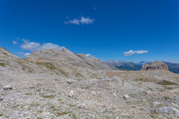 Spectacular panorama of the dolomite rocky crests and plateau of the Latemar Massif, UNESCO world heritage site, Trentino-Alto Adige, Italy, Europe