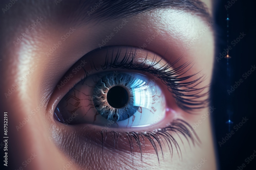 Poster close up of a female eye, digital intrigue: a captivating close-up photograph of a white hacking sym
