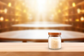 rustic wooden table with a jar of salt as centerpiece
