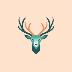 Deer in icon, logo style. Cartoon animal design. Flat vector illustration isolated
