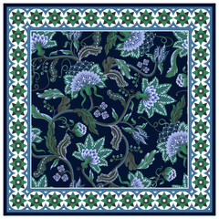 Deasign scarf with Indian floral ornament. Vector.