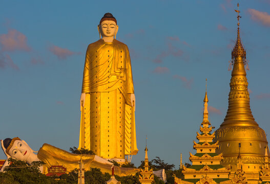 The Laykyun Sekkya Buddha giants statues standing and reclining near Monywa Myanmar