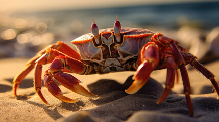 Photography close up of a crab on the beach - obrazy, fototapety, plakaty