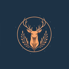 Deer in icon, logo style. Cartoon animal design. Flat vector illustration isolated
