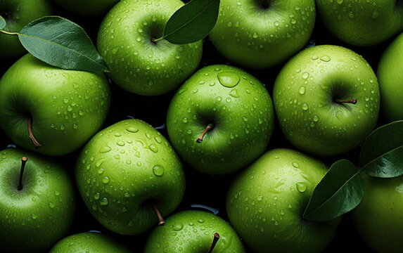 Fresh green apples background, healthy food concept