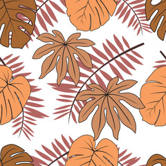 Fototapeta na wymiar hand drawn tropical leaves pattern