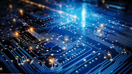 Fototapeta premium a blue-lit circuit board of a computer