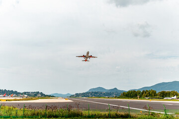 Corfu, Greece airlines on Corfu International Airport - obrazy, fototapety, plakaty