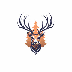 Deer in icon, logo style. Cartoon animal design. Flat vector illustration isolated
