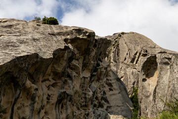 View of Pietrapertosa and Castelmezzano. Two beautiful villages built on the Lucanian Dolomites in Italy. Connected by a zipline that crosses the valley adrenaline-pumping experience. Day and sunset.