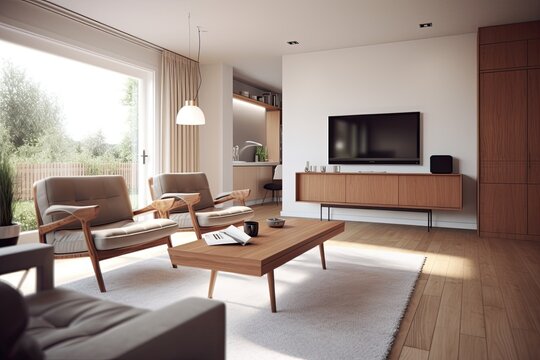 modern living room with stylish furniture and a large flat screen television