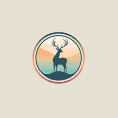 Deer in icon, logo style. Cartoon animal design. Flat vector illustration isolated
