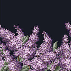 Border with purple lilacs. Vector.