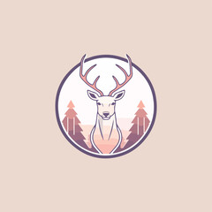 Deer in icon, logo style. Cartoon animal design. Flat vector illustration isolated
