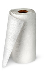 Paper kitchen towels unwound vertically isolated on white background