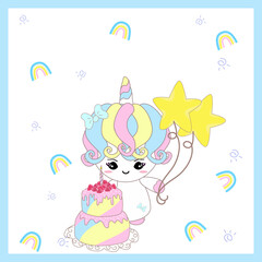 Obraz na płótnie Canvas Unicorn angel Pattern cupid and balloons heart. Baby Unicorn cupid cartoon character background for card, baby shower, Valentines day, wedding, Mother's Day , Father's Day.
