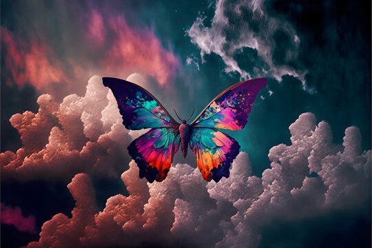 filigree butterfly colorful vibrant clouds 