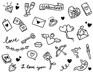 Hand Drawn Love Graphics Set Vector Cutting Files Friendship Marriage Birthday Friends Hand Drawn Hearts Doodle Love Letter Angel Wings Drawing Collection Transparent Isolated Illustrator PNG JPG SVG