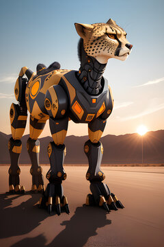 cyborg cheetha on road, generative ai