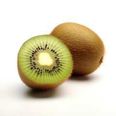 A kiwi fruit cut in half on a white background created with Generative AI technology