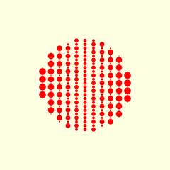 Logo template with symmetric geometric ornament. Red circles abstract on yellow background. Creative sign and symbol. Minimalistic design element. Vector art illustration