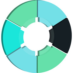 3D Infographic Pie Flow Chart Diagram with 6 Sections