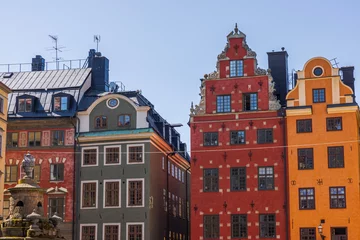 Fototapete Rund Beautiful view of colorful buildings tops in Old Town area, Stockholm, Sweden.  © Alex