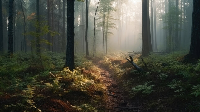 Beautiful forest landscape in the morning. 