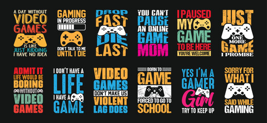 Gaming T shirt Design Bundle, Vector Gaming T shirt  design, Gamer shirt,  Gaming typography T shirt design Collection © MstNasrinAktar