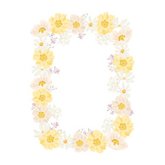 Pastel Yellow, Beige, White Blooming Floral Peony and Daisy Rectangle Frame Illustration
