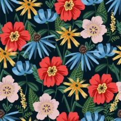Zelfklevend Fotobehang Seamless pattern with simple wild flowers. Vector. © Yumeee