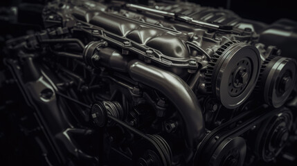 Close up detail of new car engine. 