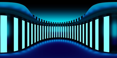 3D Illustration; CGI modeling; HDRI; 360º view panoramic, interior studio blue stripes lighting