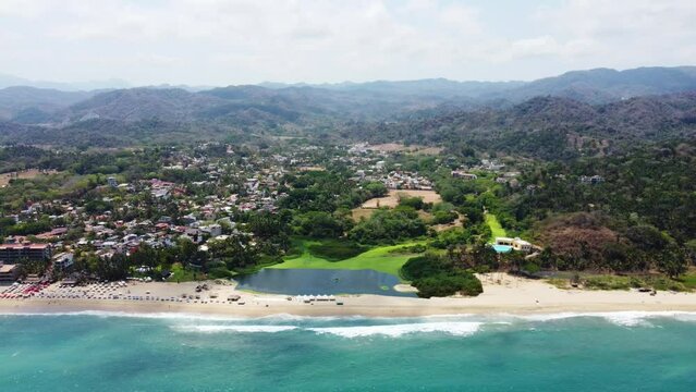 Beach, Estuary and the Town of San Pancho, Nayarit. Mexico