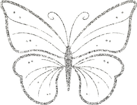 Silver Glitter Butterfly Line Art Silhouette