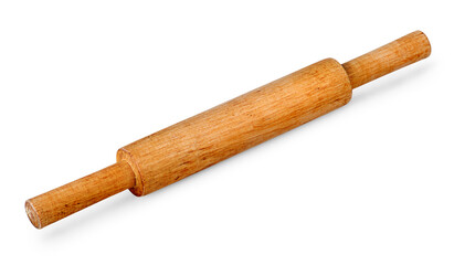 Small wooden rolling pin isolated on white background