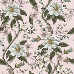 Seamless pattern with magnolia flowers. Vector.