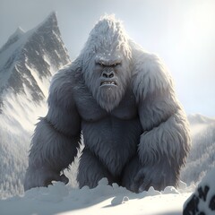 angry yeti photorealistic snowy mountains blizzard cinematic lighting 8k highly detailed 