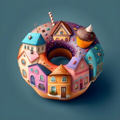 colorful houses in the shape of donut 