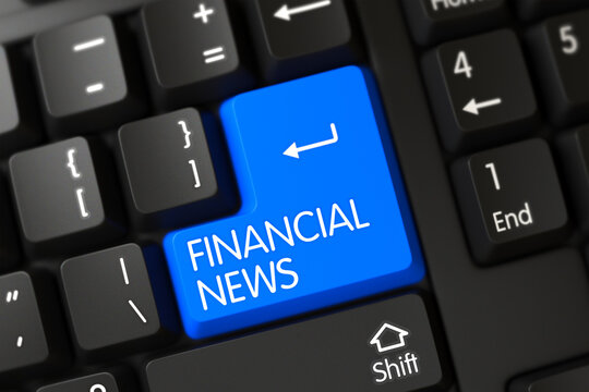 PC Keyboard with the words Financial News on Blue Button. 3D.