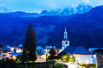 Fototapeta premium St Michel Church in Chamonix. Chamonix, Auvergne-Rhone-Alpes, France.