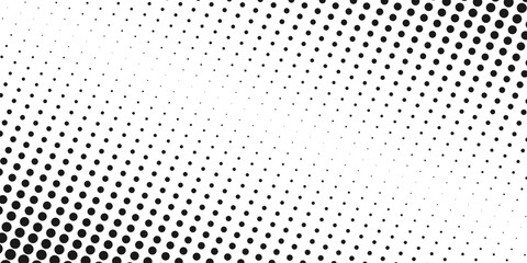 Halftone dotted diagonal gradient. Abstract black and white geometric horizontal background