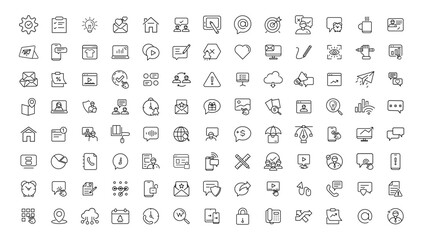 Information technology line icons collection. Big UI icon set in a flat design. Thin outline icons pack.