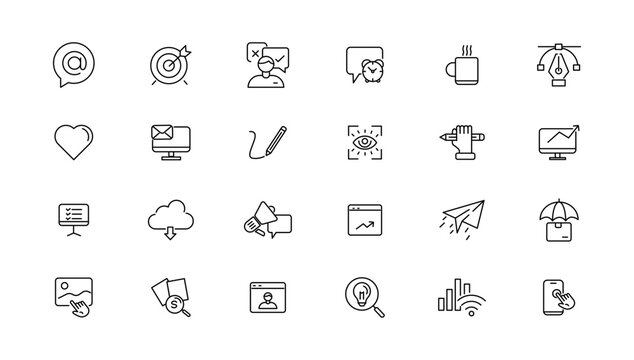 Information technology line icons collection. Big UI icon set in a flat design. Thin outline icons pack.