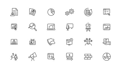 Fototapeta premium Assessment and analytics linear icons collection.Set of thin line web icon set, simple outline icons collection, Pixel Perfect icon set.
